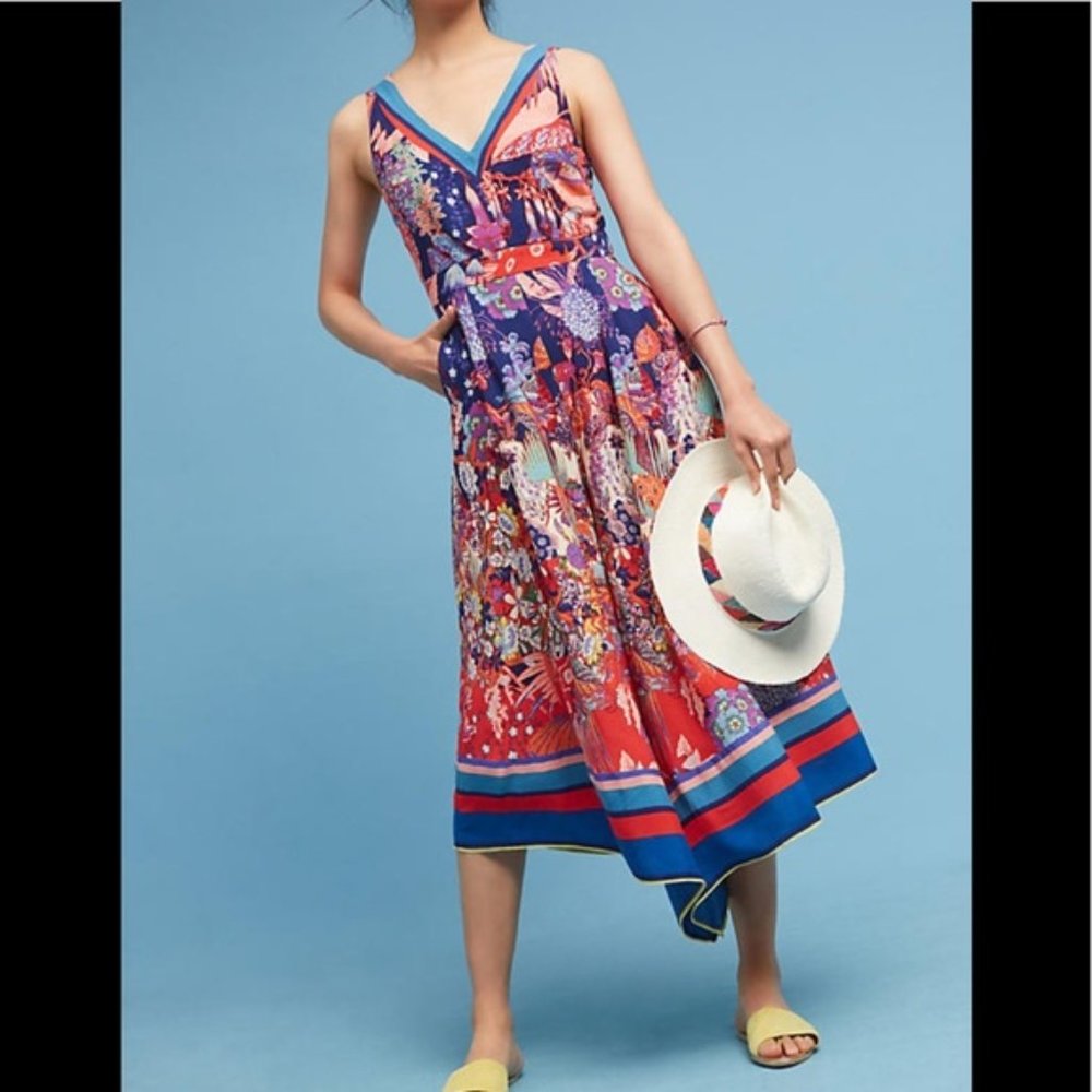 Anthropologie Maeve Iris Jumpsuit - Sz 2 - Colorful Asymmetrical Flattering